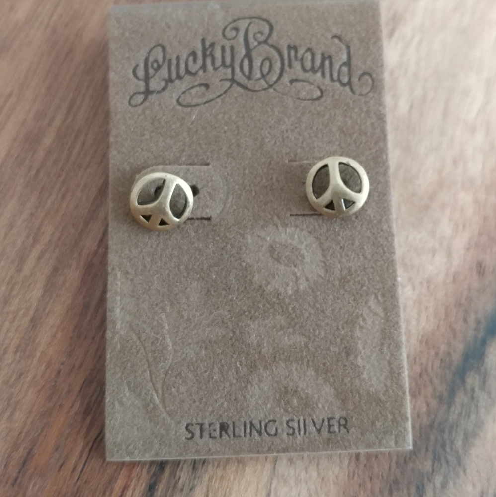 NWT Lucky Brand .925 Gold Peace Earrings